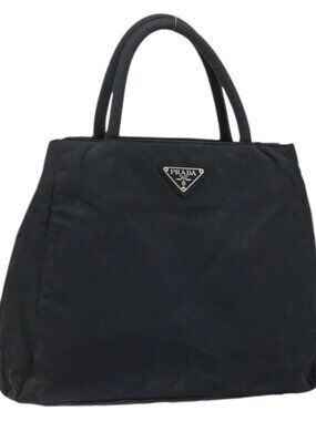 PRADA Hand Bag Nylon Black Silver Auth BAZ160